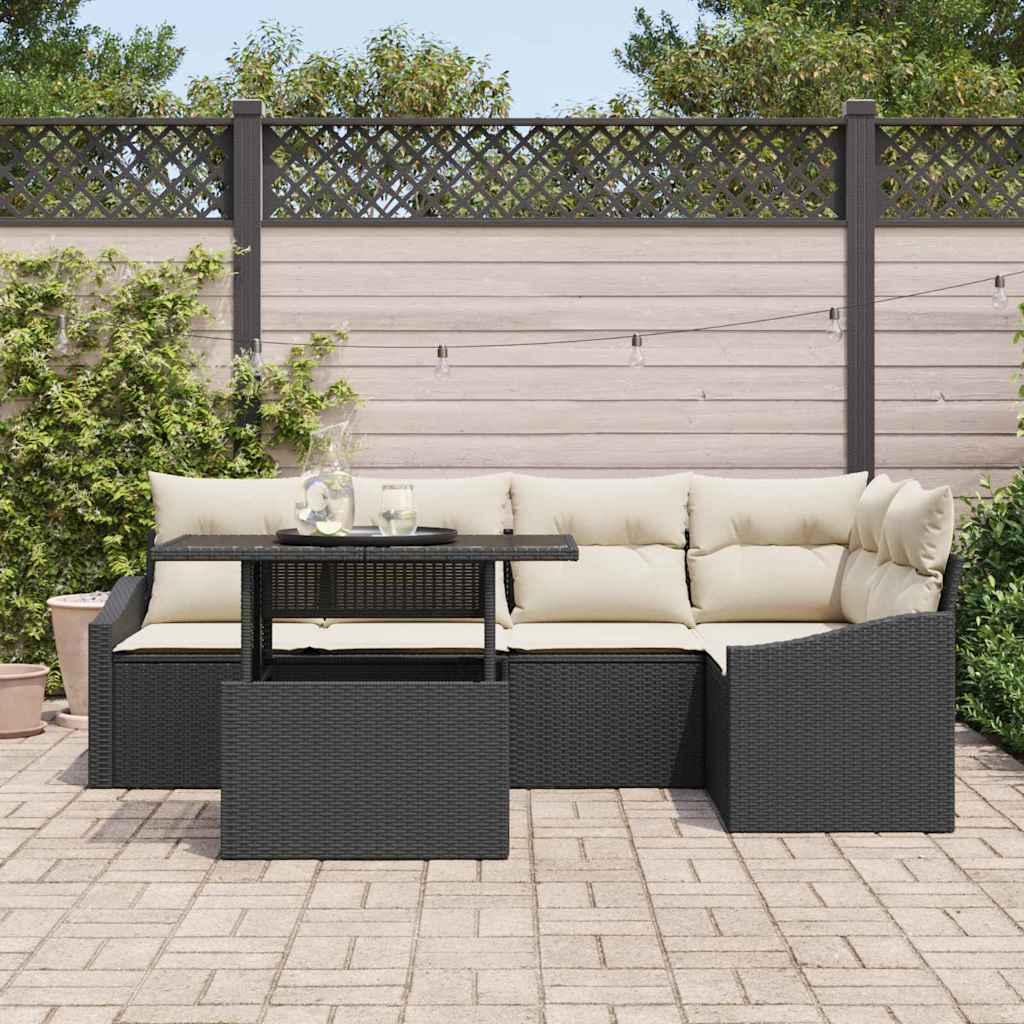 Set Divano da Giardino con cuscino 6 pcs Nero e Crema | homemem39
