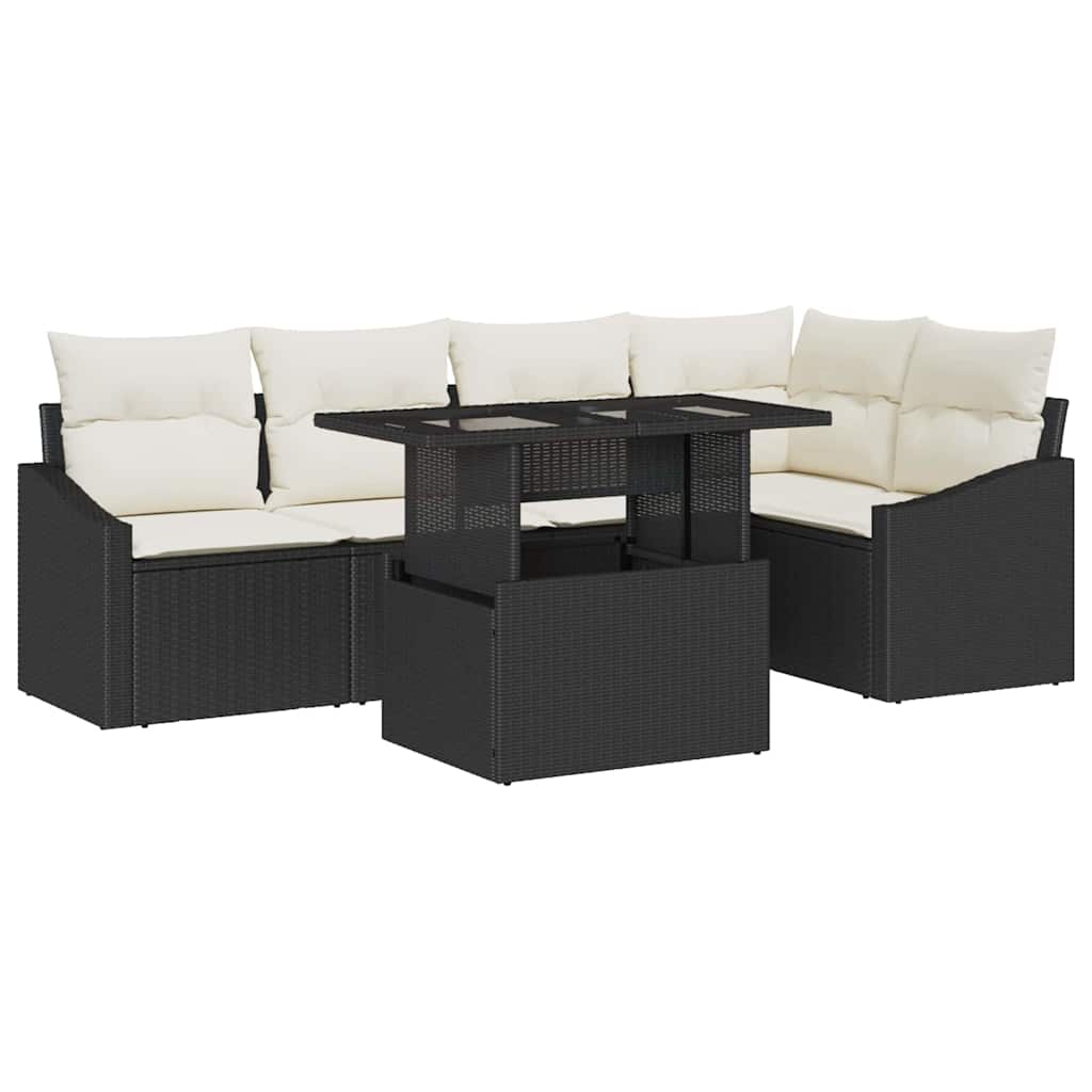 Set Divano da Giardino con cuscino 6 pcs Nero e Crema | homemem39