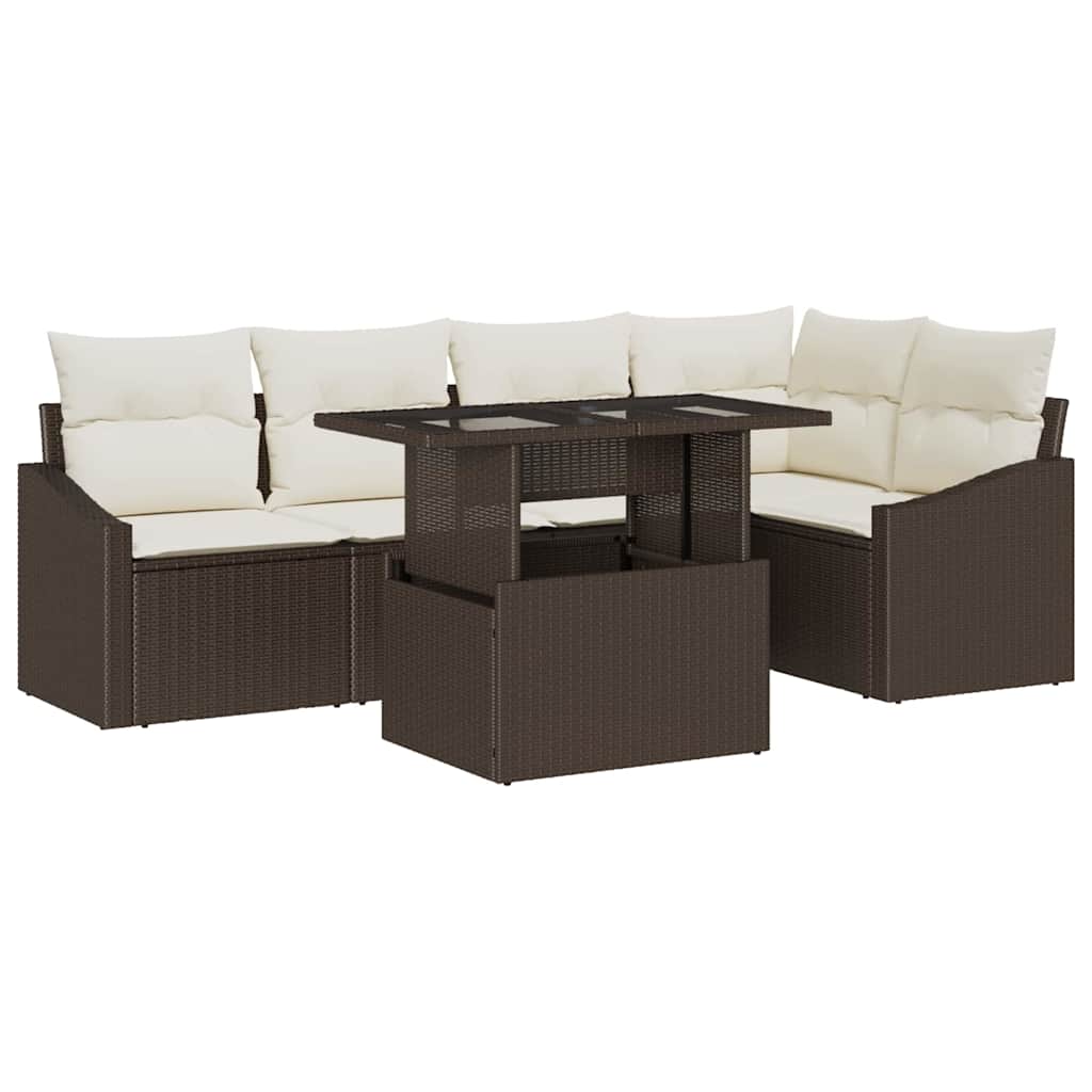 Set Divano da Giardino con cuscino 6 pcs Marrone e Crema