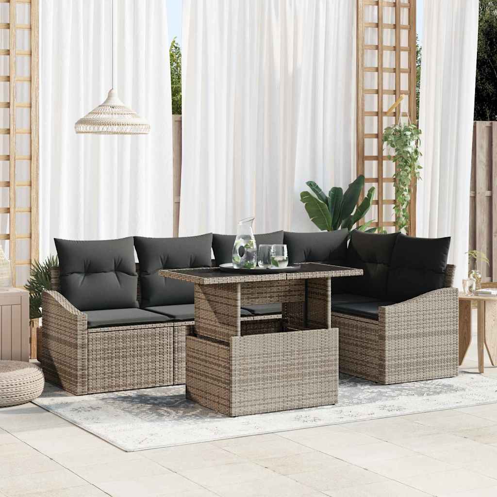 Set Divano da Giardino con cuscino con cuscino 6 pcs Grigio | homemem39