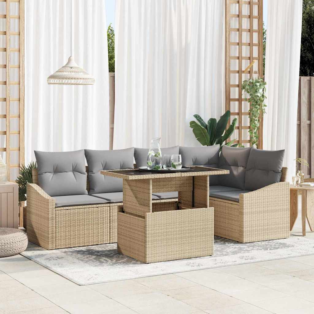Set Divano da Giardino con cuscino 6 pcs Beige e Grigio Chiaro | homemem39