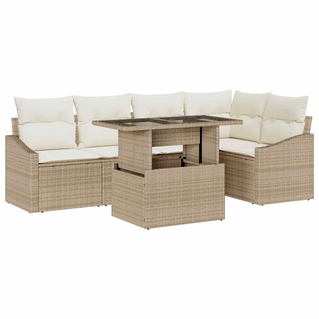 Set Divano da Giardino con cuscino 6 pcs Beige e Crema