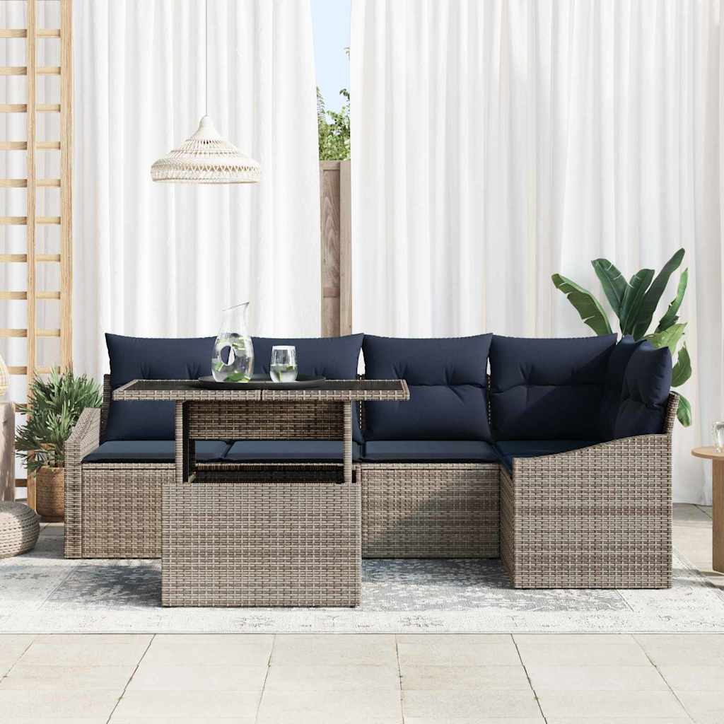Set Divano da Giardino con cuscino 6 pcs Grigio e Blu Navy | homemem39