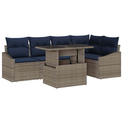 Set Divano da Giardino con cuscino 6 pcs Grigio e Blu Navy | homemem39
