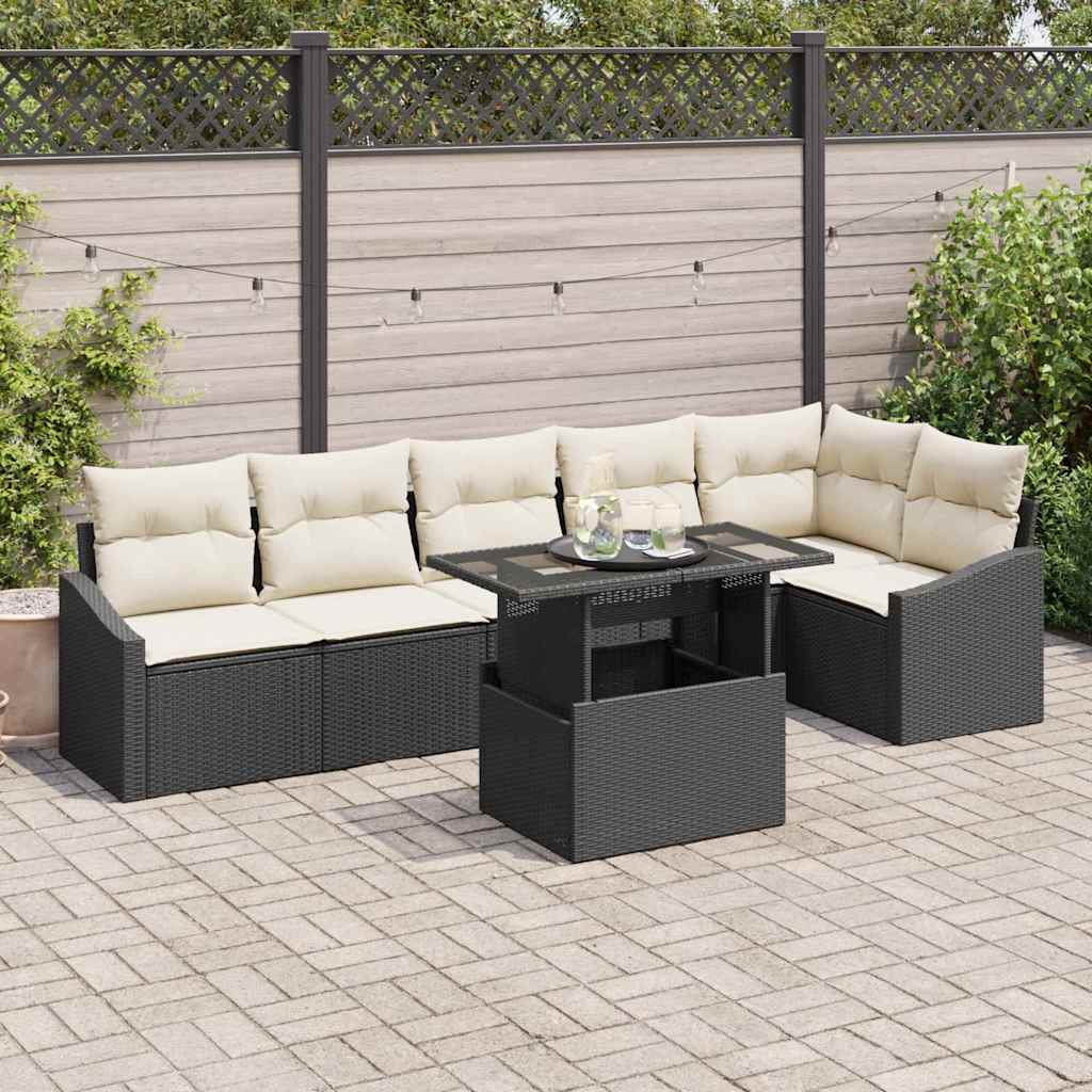 Set Divano da Giardino con cuscino 7 pcs Nero e Crema | homemem39