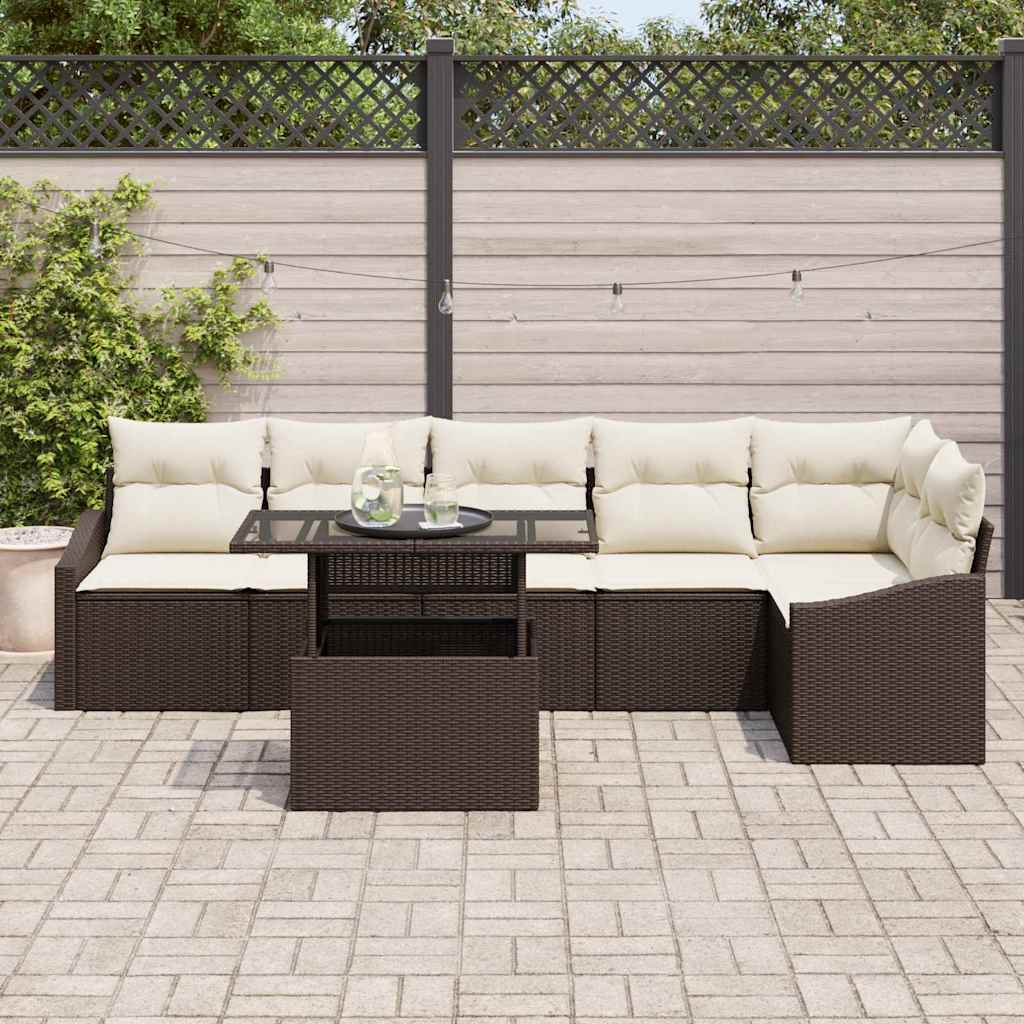 Set Divano da Giardino con cuscino 7 pcs Marrone e Crema | homemem39