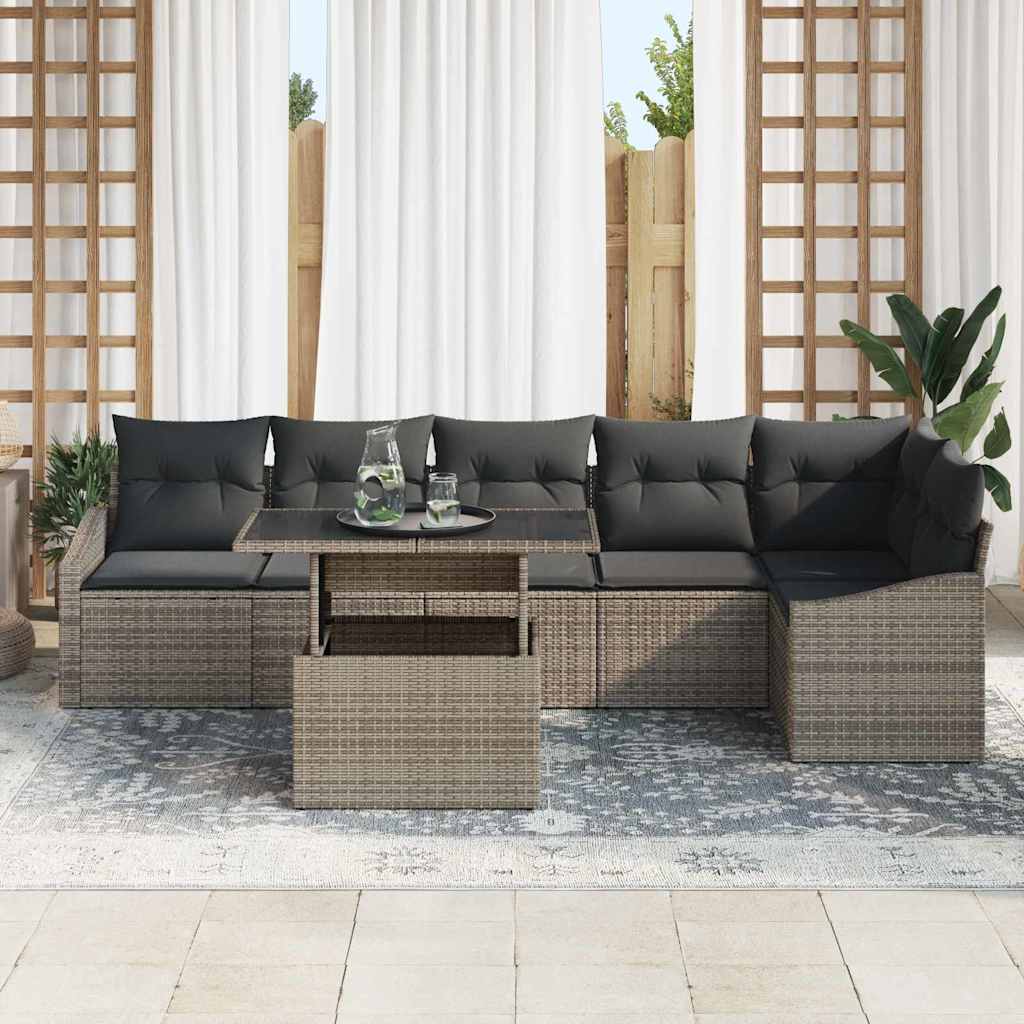 Set Divano da Giardino con cuscino con cuscino 7 pcs Grigio | homemem39