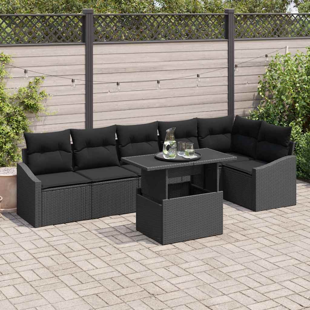 Set Divano da Giardino con cuscino con archiviazione 7 pcs Nero | homemem39