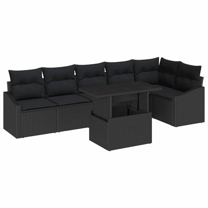 Set Divano da Giardino con cuscino con archiviazione 7 pcs Nero | homemem39