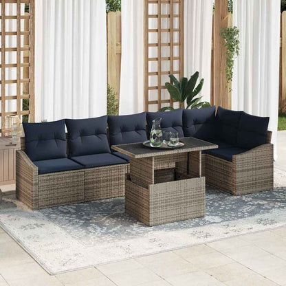 Set Divano da Giardino con cuscino 7 pcs Grigio e Blu Navy | homemem39