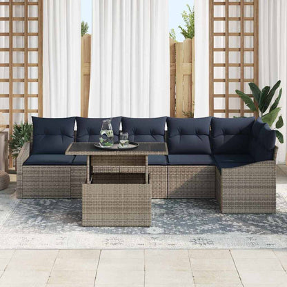 Set Divano da Giardino con cuscino 7 pcs Grigio e Blu Navy | homemem39