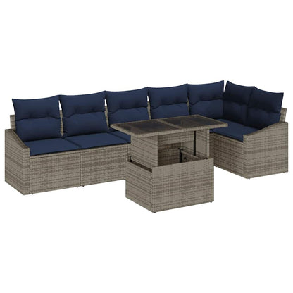 Set Divano da Giardino con cuscino 7 pcs Grigio e Blu Navy | homemem39