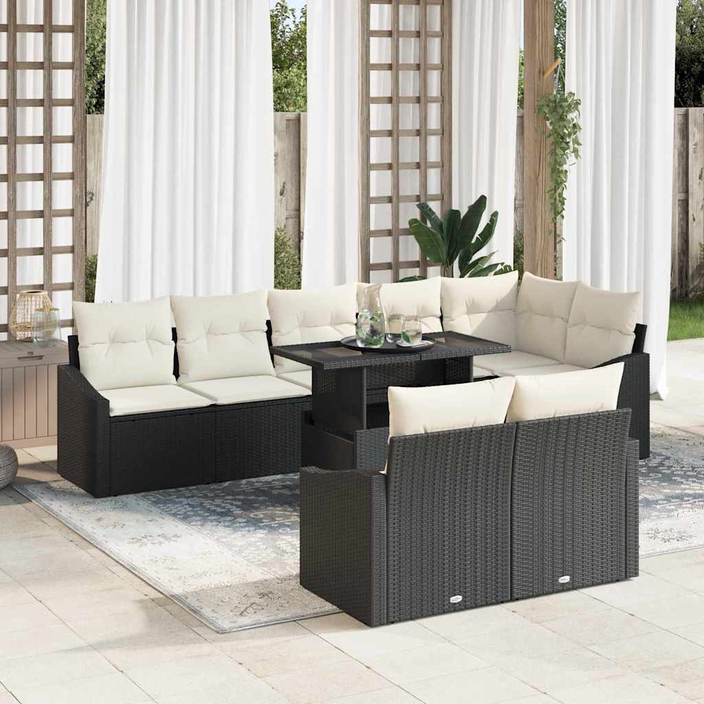 Set Divano da Giardino con cuscino 9 pcs Nero e Crema | homemem39