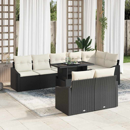 Set Divano da Giardino con cuscino 9 pcs Nero e Crema