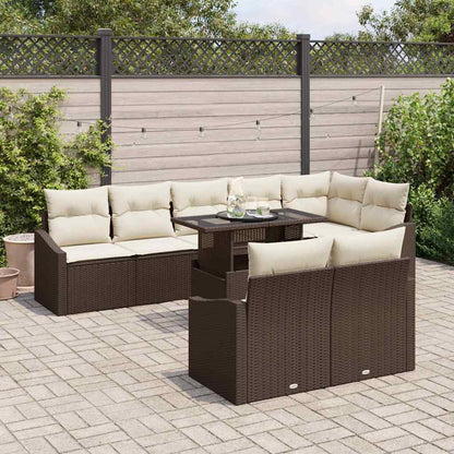 Set Divano da Giardino con cuscino 9 pcs Marrone e Crema | homemem39
