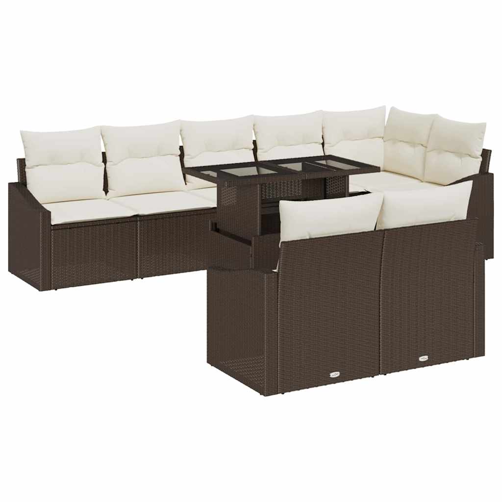 Set Divano da Giardino con cuscino 9 pcs Marrone e Crema | homemem39