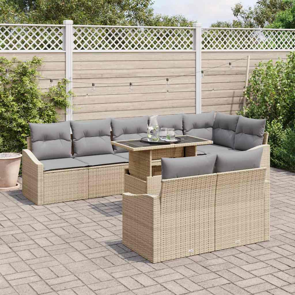 Set Divano da Giardino con cuscino 9 pcs Beige e Grigio Chiaro | homemem39