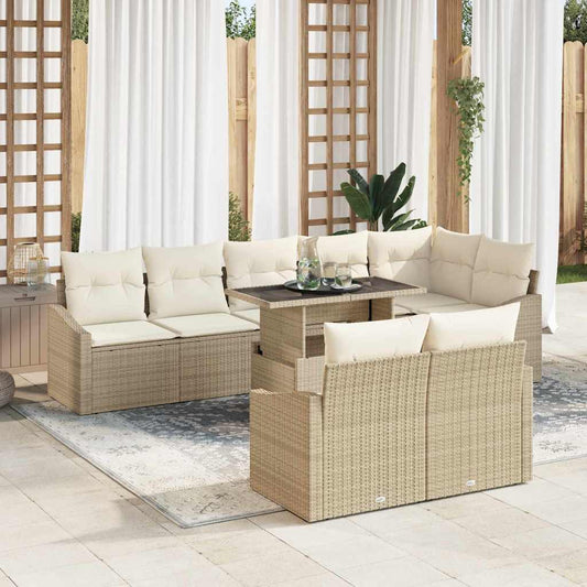 Set Divano da Giardino con cuscino 9 pcs Beige e Crema