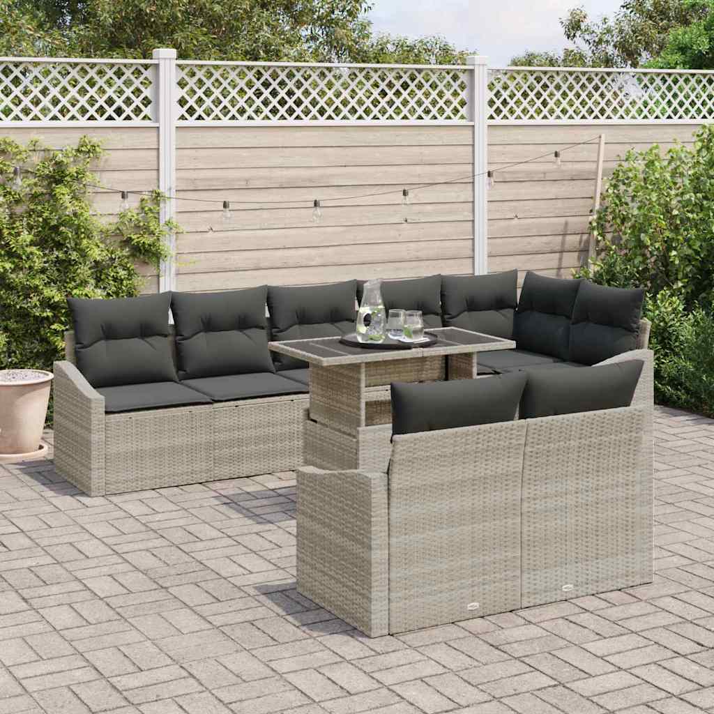 Set Divano da Giardino 9 pcs Grigio chiaro e grigio scuro | homemem39