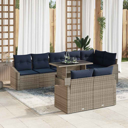 Set Divano da Giardino con cuscino 9 pcs Grigio e Blu Navy | homemem39