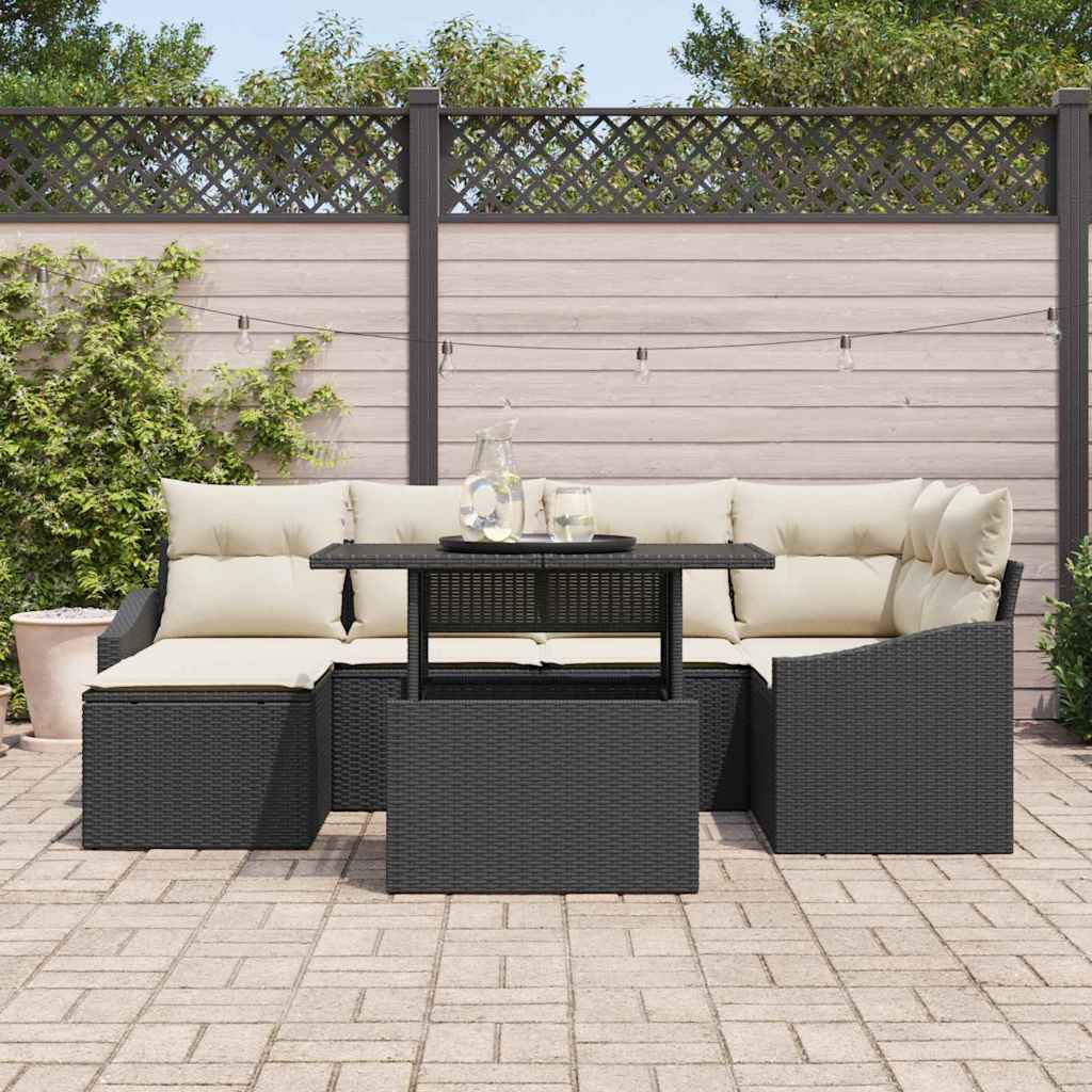 Set Divano da Giardino con cuscino 7 pcs Nero e Crema | homemem39