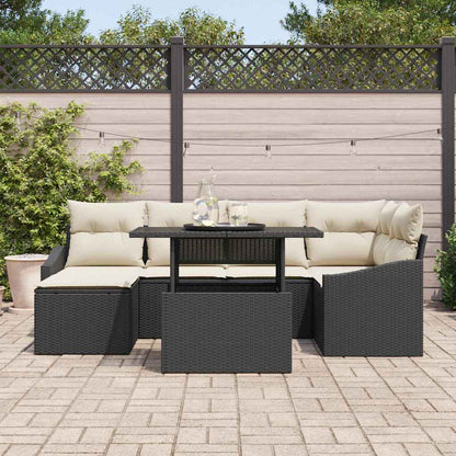 Set Divano da Giardino con cuscino 7 pcs Nero e Crema | homemem39