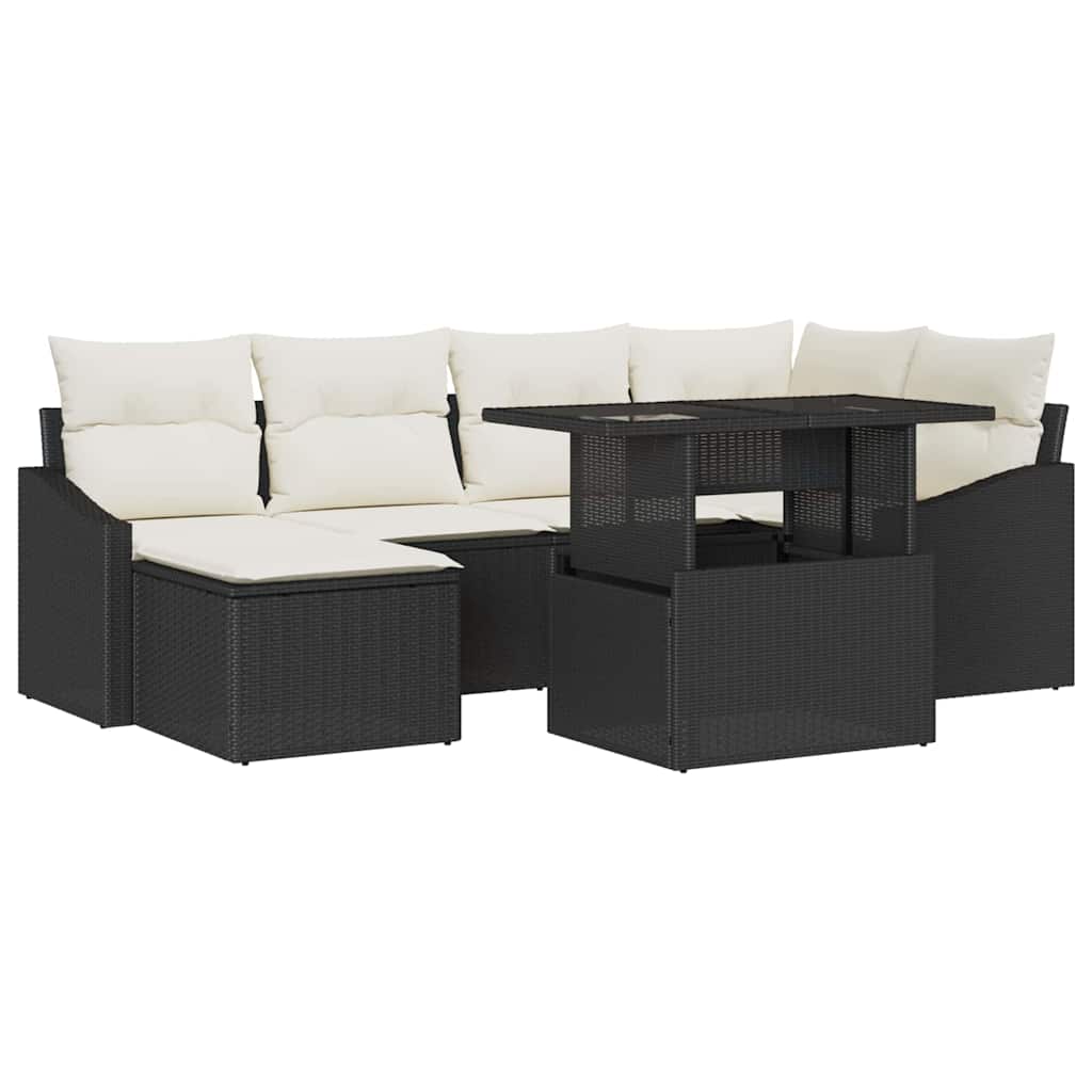 Set Divano da Giardino con cuscino 7 pcs Nero e Crema | homemem39