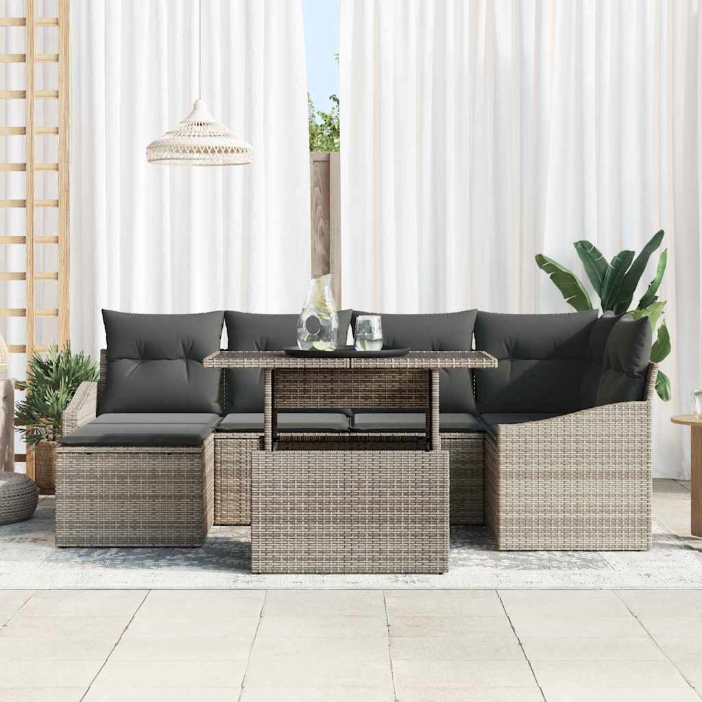 Set Divano da Giardino con cuscino 7 pcs Grigio | homemem39