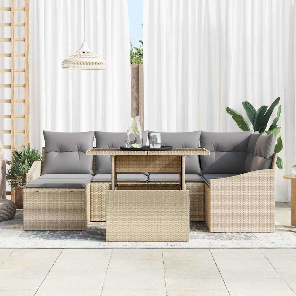 Set Divano da Giardino con cuscino 7 pcs Beige e Grigio Chiaro | homemem39