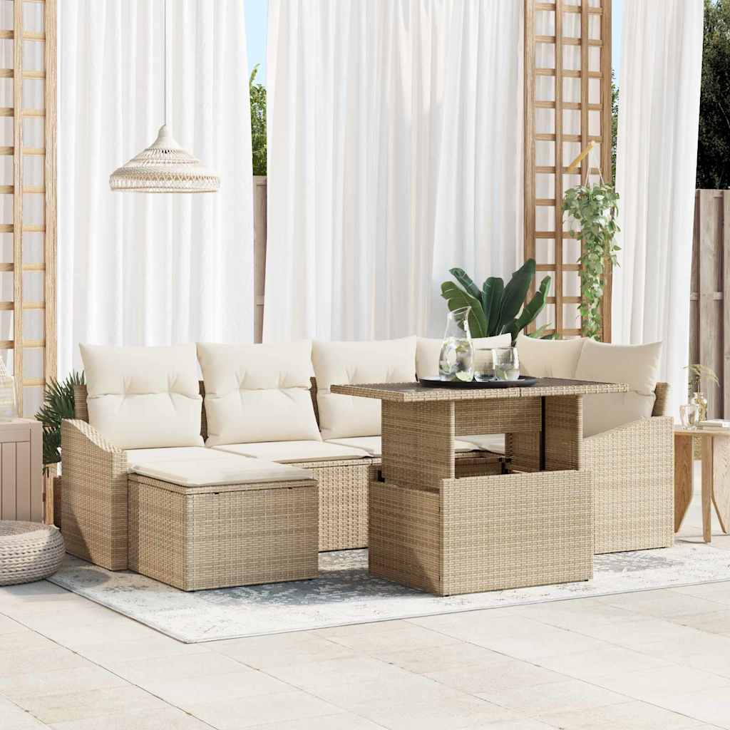 Set Divano da Giardino con cuscino 7 pcs Beige e Crema | homemem39