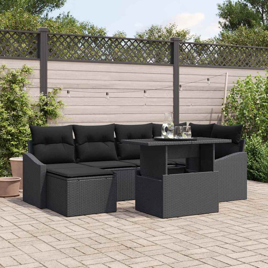 Set Divano da Giardino con cuscino con archiviazione 7 pcs Nero | homemem39