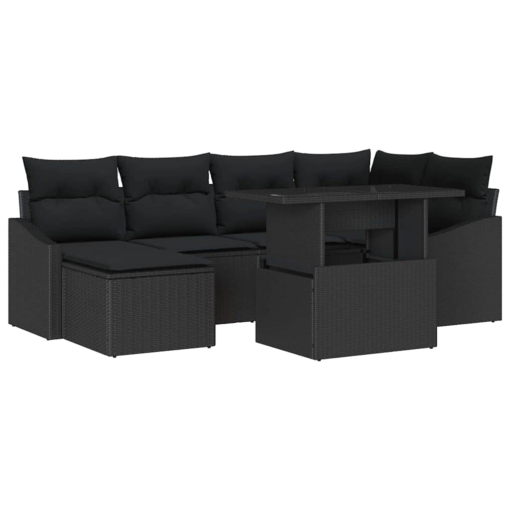 Set Divano da Giardino con cuscino con archiviazione 7 pcs Nero | homemem39