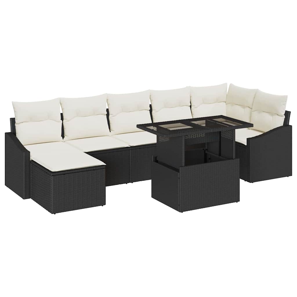 Set Divano da Giardino con cuscino 8 pcs Nero e Crema | homemem39