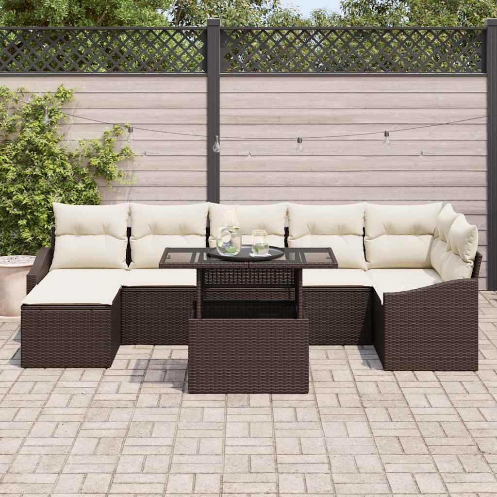 Set Divano da Giardino con cuscino 8 pcs Marrone e Crema