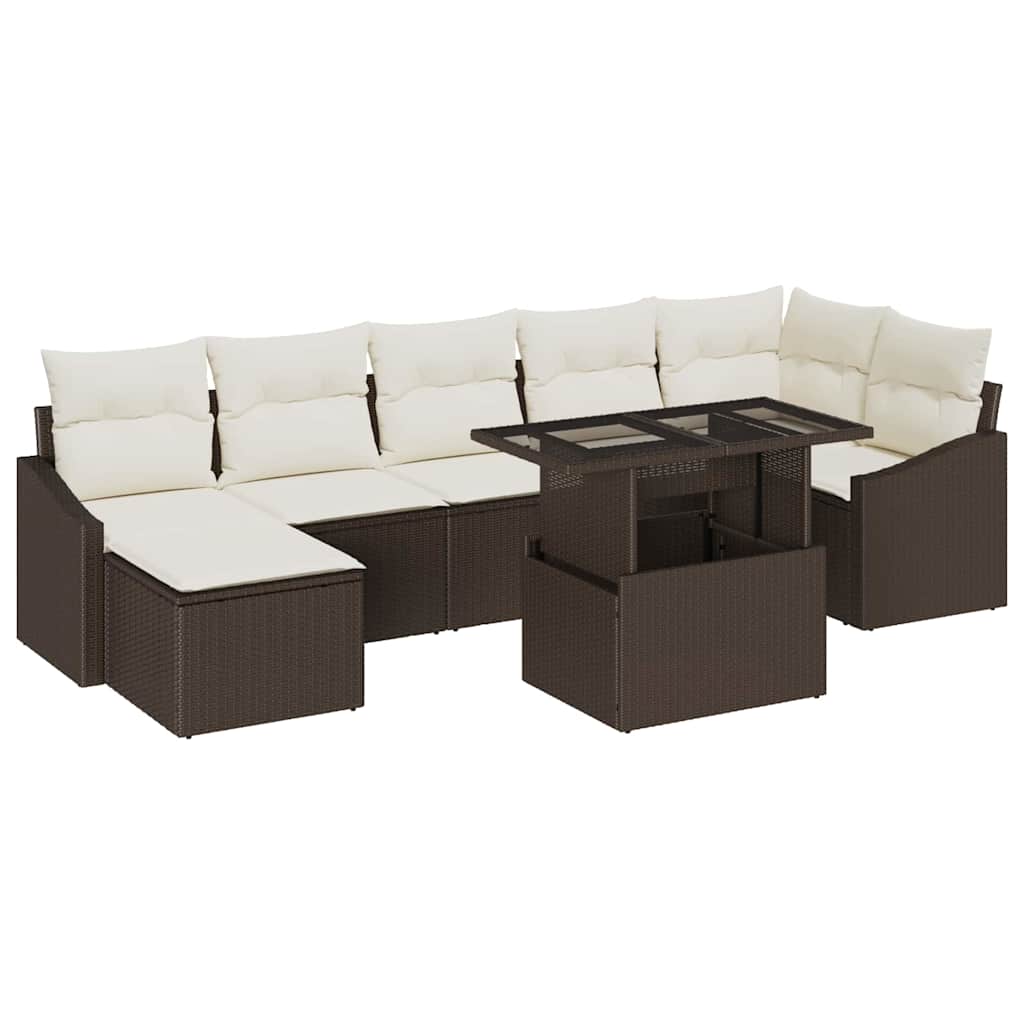 Set Divano da Giardino con cuscino 8 pcs Marrone e Crema