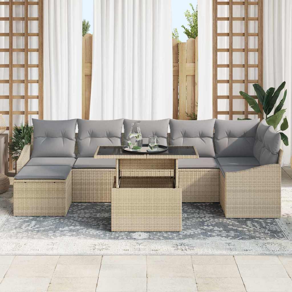 Set Divano da Giardino con cuscino 8 pcs Beige e Grigio Chiaro | homemem39