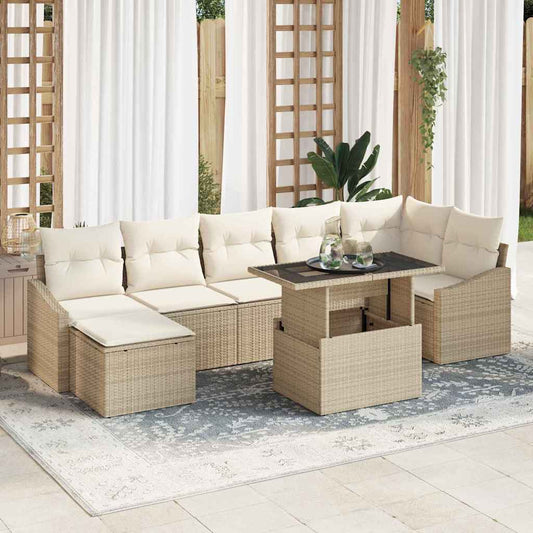 Set Divano da Giardino con cuscino 8 pcs Beige e Crema