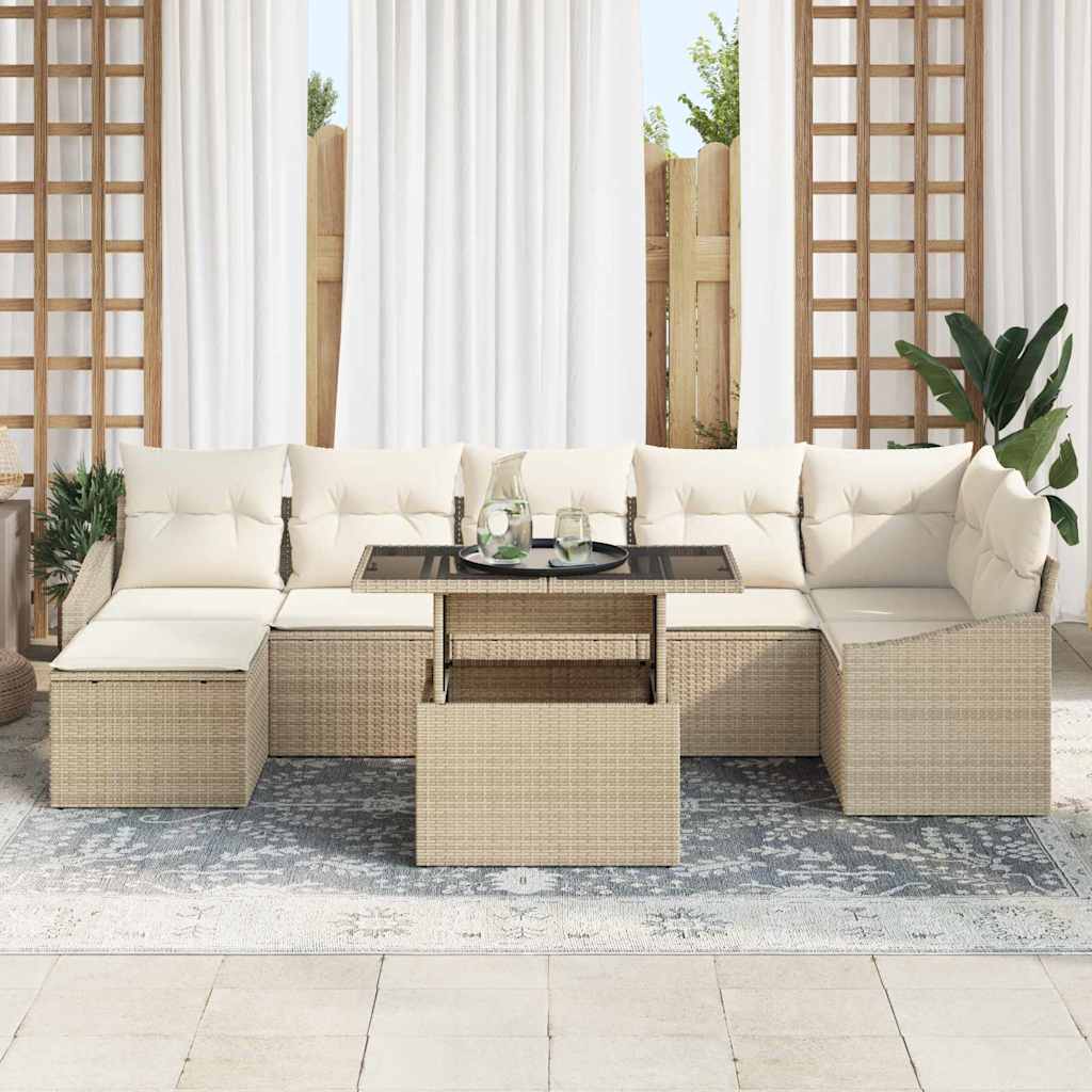 Set Divano da Giardino con cuscino 8 pcs Beige e Crema | homemem39