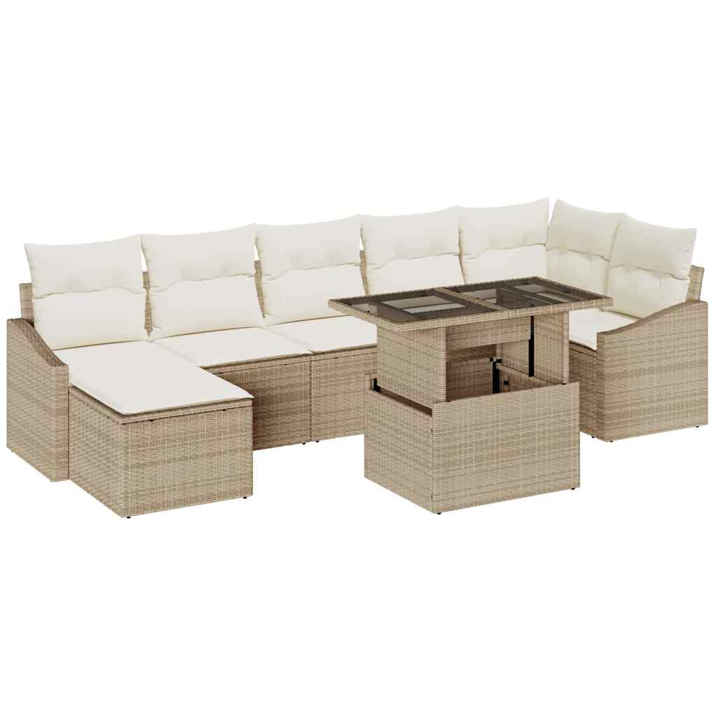 Set Divano da Giardino con cuscino 8 pcs Beige e Crema | homemem39