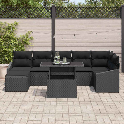 Set Divano da Giardino con cuscino con archiviazione 8 pcs Nero | homemem39