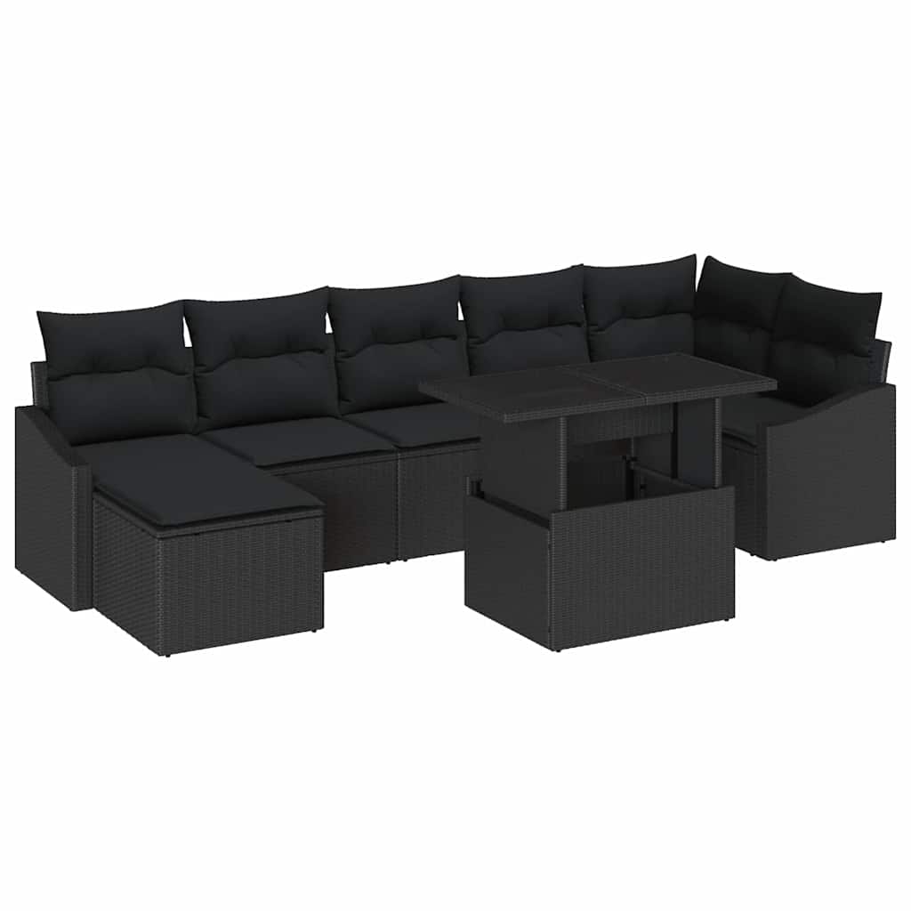 Set Divano da Giardino con cuscino con archiviazione 8 pcs Nero | homemem39
