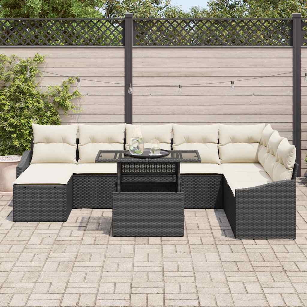Set Divano da Giardino con cuscino 9 pcs Nero e Crema | homemem39