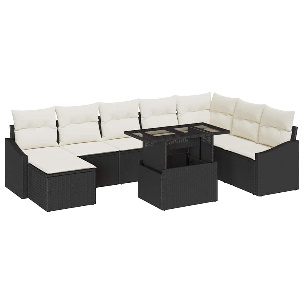 Set Divano da Giardino con cuscino 9 pcs Nero e Crema | homemem39