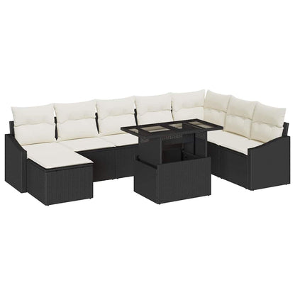 Set Divano da Giardino con cuscino 9 pcs Nero e Crema | homemem39