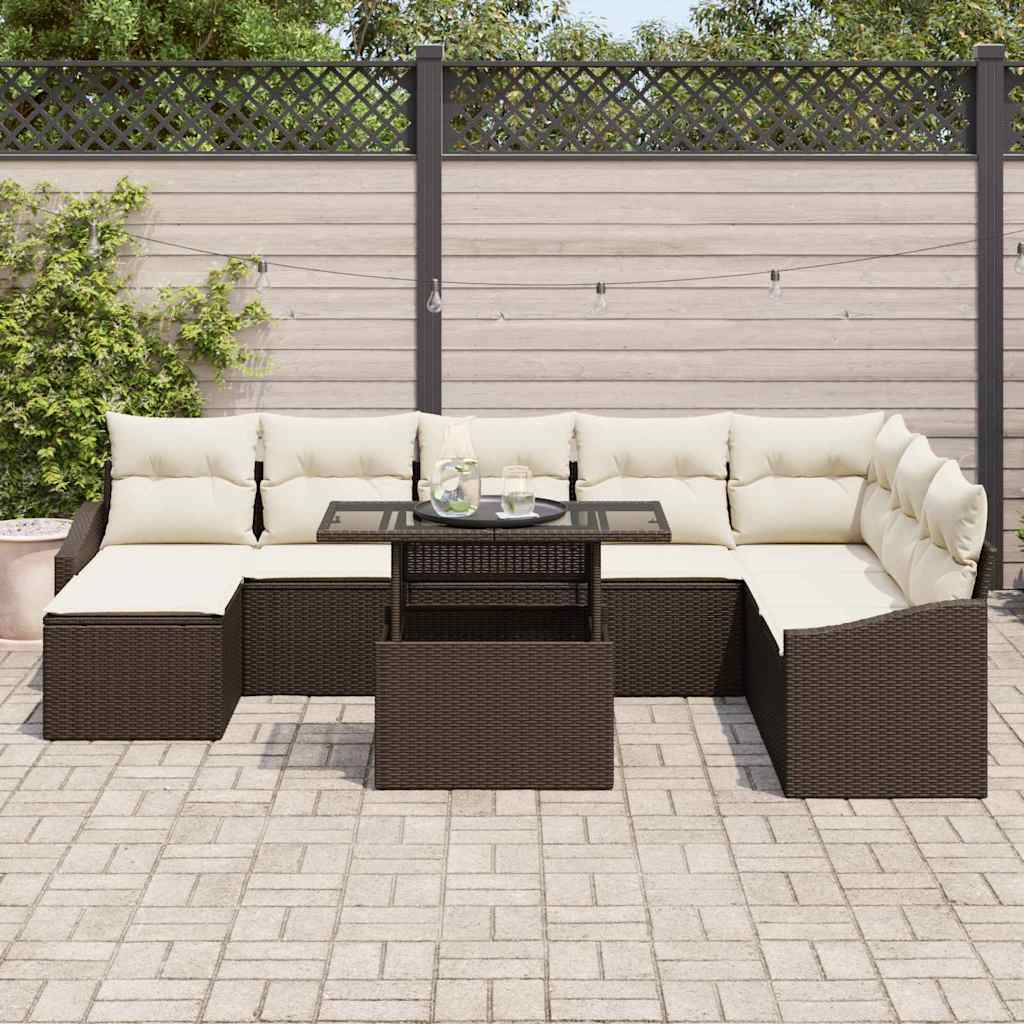 Set Divano da Giardino con cuscino 9 pcs Marrone e Crema | homemem39