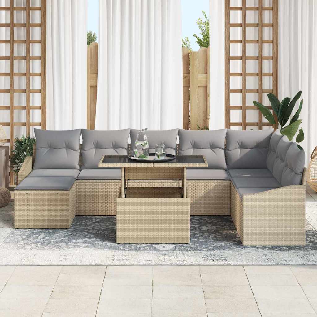 Set Divano da Giardino con cuscino 9 pcs Beige e Grigio Chiaro | homemem39