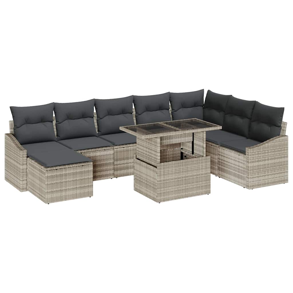 Set Divano da Giardino 9 pcs Grigio chiaro e grigio scuro | homemem39