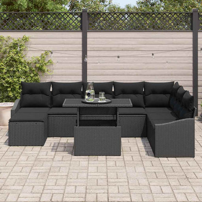 Set Divano da Giardino con cuscino con archiviazione 9 pcs Nero | homemem39