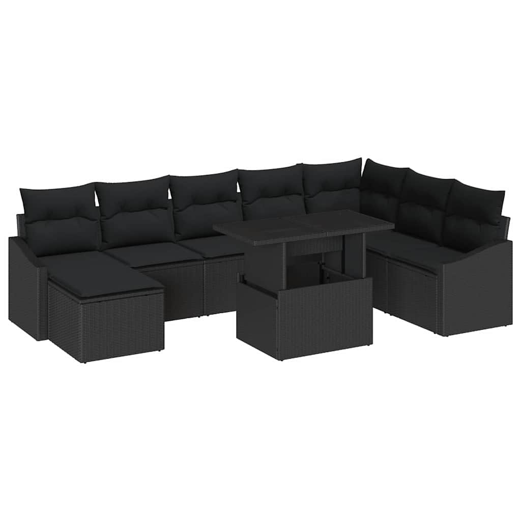 Set Divano da Giardino con cuscino con archiviazione 9 pcs Nero