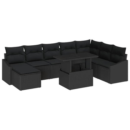 Set Divano da Giardino con cuscino con archiviazione 9 pcs Nero